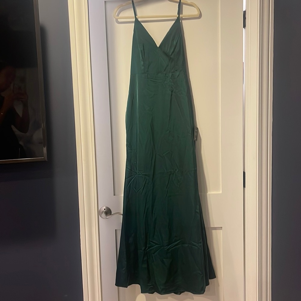 NWT - Floor length deep green dress with cowled back, buttons